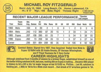 1987 Donruss #345 Mike Fitzgerald Back