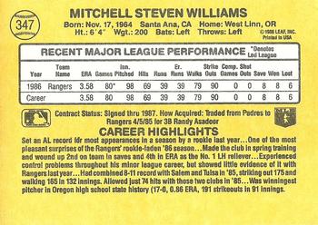 1987 Donruss #347 Mitch Williams Back