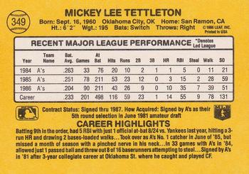 1987 Donruss #349 Mickey Tettleton Back