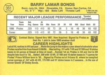 1987 Donruss #361 Barry Bonds Back