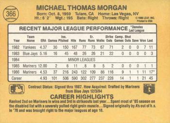 1987 Donruss #366 Mike Morgan Back