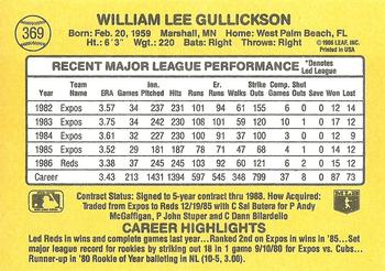 1987 Donruss #369 Bill Gullickson Back