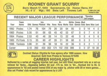 1987 Donruss #374 Rod Scurry Back