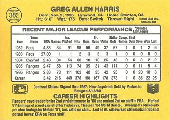 1987 Donruss #382 Greg Harris Back