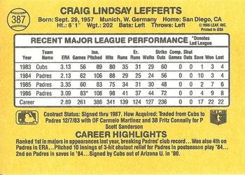 1987 Donruss #387 Craig Lefferts Back