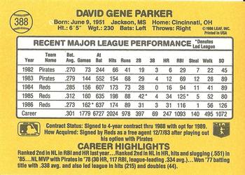 1987 Donruss #388 Dave Parker Back