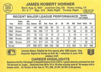 1987 Donruss #389 Bob Horner Back