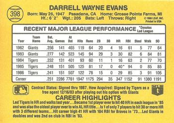 1987 Donruss #398 Darrell Evans Back
