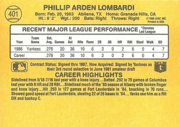 1987 Donruss #401 Phil Lombardi Back