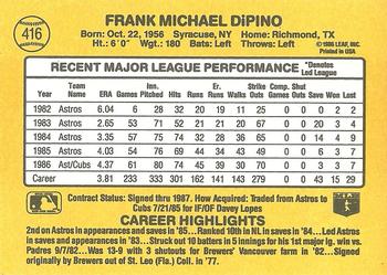 1987 Donruss #416 Frank DiPino Back