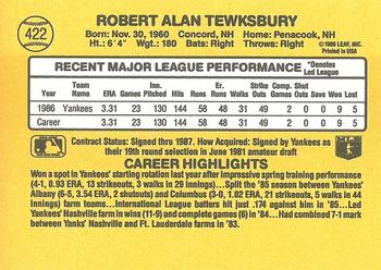 1987 Donruss #422 Bob Tewksbury Back
