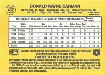 1987 Donruss #432 Don Carman Back