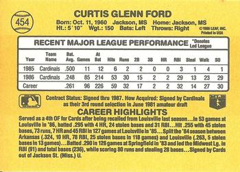 1987 Donruss #454 Curt Ford Back