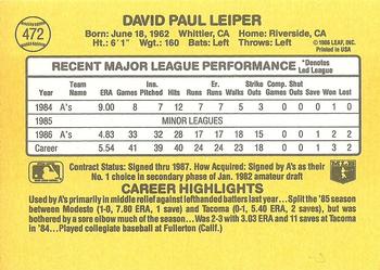 1987 Donruss #472 Dave Leiper Back