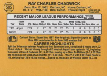 1987 Donruss #505 Ray Chadwick Back