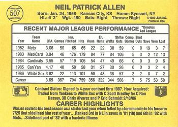 1987 Donruss #507 Neil Allen Back