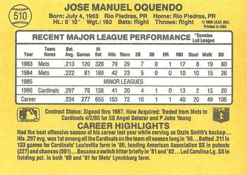 1987 Donruss #510 Jose Oquendo Back