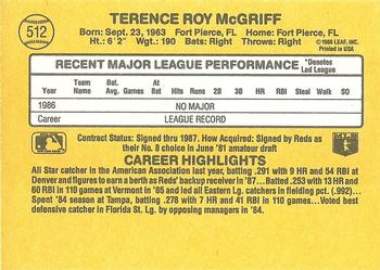 1987 Donruss #512 Terry McGriff Back