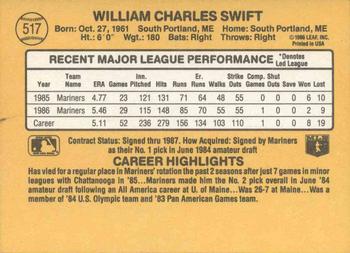 1987 Donruss #517 Bill Swift Back