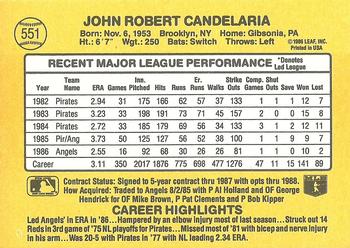 1987 Donruss #551 John Candelaria Back