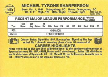 1987 Donruss #565 Mike Sharperson Back