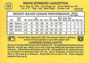 1987 Donruss #568 Mark Langston Back