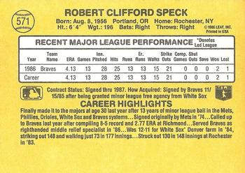 1987 Donruss #571 Cliff Speck Back