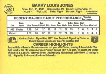 1987 Donruss #602 Barry Jones Back