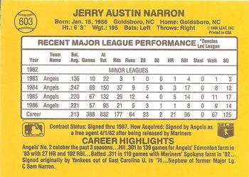 1987 Donruss #603 Jerry Narron Back