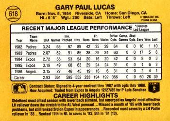 1987 Donruss #618 Gary Lucas Back