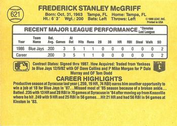 1987 Donruss #621 Fred McGriff Back