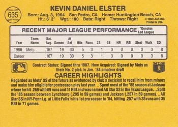 1987 Donruss #635 Kevin Elster Back