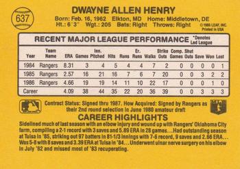 1987 Donruss #637 Dwayne Henry Back