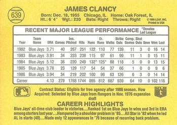 1987 Donruss #639 Jim Clancy Back