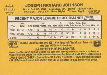 1987 Donruss #650 Joe Johnson Back