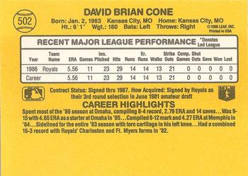 1987 Donruss #502 David Cone Back