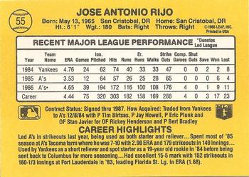 1987 Donruss #55 Jose Rijo Back
