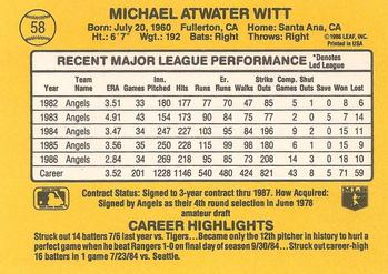 1987 Donruss #58 Mike Witt Back