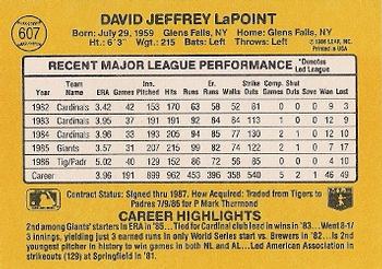 1987 Donruss #607 Dave LaPoint Back