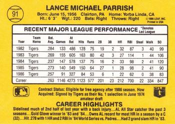 1987 Donruss #91 Lance Parrish Back