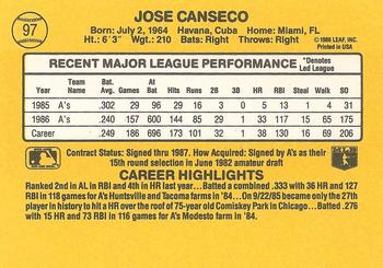 1987 Donruss #97 Jose Canseco Back