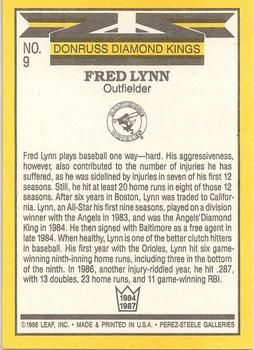 1987 Donruss #9 Fred Lynn Back