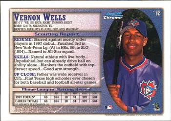 1998 Bowman Chrome #112 Vernon Wells Back