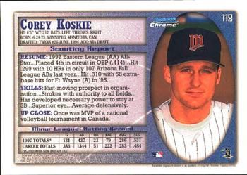 1998 Bowman Chrome #118 Corey Koskie Back