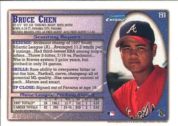 1998 Bowman Chrome #131 Bruce Chen Back