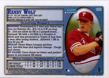 1998 Bowman Chrome #308 Randy Wolf Back