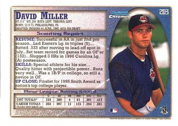 1998 Bowman Chrome #203 David Miller Back