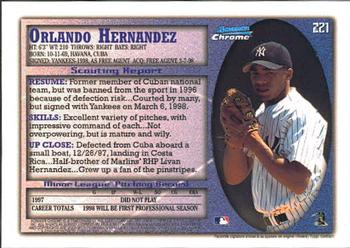 1998 Bowman Chrome #221 Orlando Hernandez Back