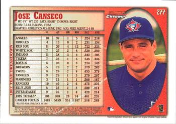 1998 Bowman Chrome #277 Jose Canseco Back