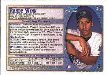 1998 Bowman Chrome #316 Randy Winn Back